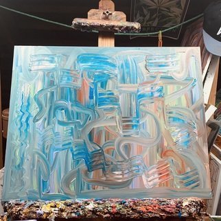 Isaac Brown; Between The Blues, 2019, Original Painting Acrylic, 28 x 22 inches. Artwork description: 241 the artist dealing with the texture of both the painting and real life blues...