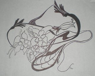 Eve Co, 'Art Nouveau Floral', 2010, original Drawing Pen, 18 x 12  x 0.5 inches. Artwork description: 3495  Ink Drawing - Romantic Art Nouveau Floral ...