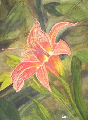 Eve Co, 'Little Pixie', 2010, original Watercolor, 9 x 12  x 0.5 inches. Artwork description: 1911 Little Pixie - This painting depicts a very close up view of an Asiatic Lily. The main body of the work is the lily with a darker background. This painting is NOW for sale, I donated it to the Easter Seals Society, in the hopes that maybe they ...