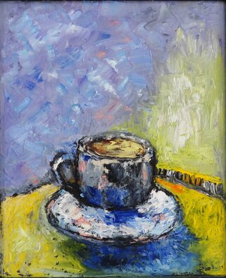 Indrani Ghosh; Coffee Cup Still Life, 2023, Original Painting Oil, 10 x 12 inches. Artwork description: 241  Coffee Cup Still Life  Impasto Oil Painting is a stunning work of art that showcases the beauty of simplicity. This painting depicts a single coffee cup and saucer, set against a pretty background. The impasto technique used in this painting creates a textured and tactile surface, adding ...