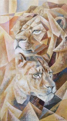 Ia Saralidze; Lions, 2014, Original Painting Oil, 44 x 80 inches. Artwork description: 241  Lions...