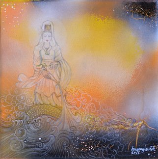 Inn-Yang Low E.h.; Kuan Yin And  The Dragon, 2015, Original Mixed Media, 30 x 30 inches. Artwork description: 241 lacrylique, Canvas...