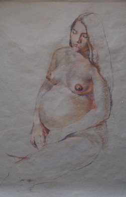 Irina Petruhina; Serenity, 2016, Original Pastel, 57 x 78 cm. Artwork description: 241 pastel on paper, realism, impressionism, spiritual, motherhood, nude, pregnant woman, child, love...