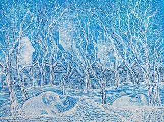 Irina Maiboroda, 'My Winter Dreams', 2016, original Mixed Media, 32 x 24  x 0.2 cm. Artwork description: 1758 abstract, imaginary, dream, winter, blue, white, animals...