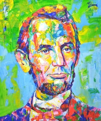 Iryna Kastsova; Abraham Lincoln, 2021, Original Painting Acrylic, 100 x 120 cm. Artwork description: 241 Abraham Lincoln is an American statesman and politician, the 16th President of the United States and the first from the Republican Party, a national hero of the American people.  One of the most famous presidents of the United States.  Now depicted on the US five dollar bill....
