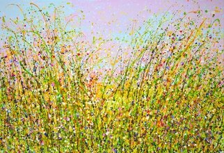 Iryna Kastsova; Flower Field, 2022, Original Painting Acrylic, 130 x 90 cm. Artwork description: 241 Pink evening.  Flower field.  A holiday of succulent herbs on a summer day, the whole earth is warmed with warmth, clear skies, bright wildflowers create an atmosphere of relaxation, harmony and bliss.  Expressionism in the technique of dripping and splattering paint onto canvas.  Nature is an inexhaustible ...