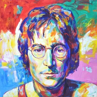 Iryna Kastsova; John Lennon, 2022, Original Painting Acrylic, 100 x 100 cm. Artwork description: 241 John Lennon is a British rock musician, singer, poet, composer, artist, writer and activist.  One of the founders and member of The Beatles.  Is one of the most popular musicians of the XX century.  Written in a modern style with brushes and a palette knife.  Pop Art.  ...