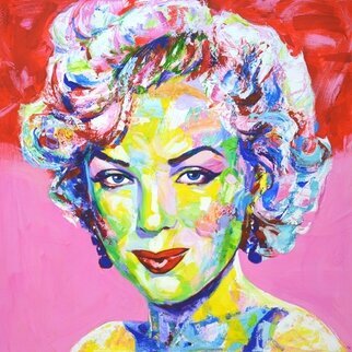 Iryna Kastsova; Marilyn Monroe 3, 2022, Original Painting Acrylic, 100 x 100 cm. Artwork description: 241 Marilyn Monroe is an American film actress, singer and model.  Celebrity.  An iconic image of American cinema and the entire world culture.  Written in a modern style with brushes and a palette knife.  Pop Art.  Expressionism.  Realism.  A bright palette of colors is used red, yellow, green, ...