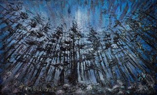 Irina Tretyak; Eternity, 2015, Original Painting Oil, 80 x 130 cm. Artwork description: 241  Under this cedar, under the century- old linden trees in front of a picture of unceasing harvest, in the evenings under the stars, minutes gain value at last .Andre MoruaPainting oil on canvasKeywords Eternity, night forest, the eternal dream...