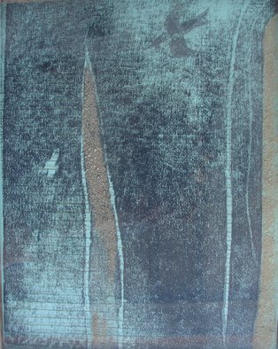 Tamara Sorkin; Bird On Green Absract Bac..., 2014, Original Printmaking Other, 19 x 25 cm. Artwork description: 241  this is a woodcut plus foam print plus sand collage, on green paper                             ...