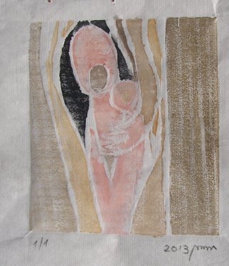 Tamara Sorkin; Mother And Child, 2013, Original Printmaking Woodcut, 10 x 10 cm. Artwork description: 241           whiteline woodcut on japanese paper        ...