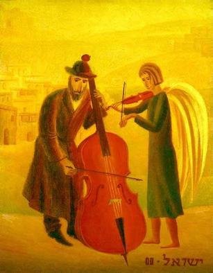Israel Tsvaygenbaum; Duet, 1993, Original Painting Oil, 11 x 14 inches. Artwork description: 241  Tsvaygenbaum believes that at some point we all dream about having a dialogue or being in harmony with God. The painting 