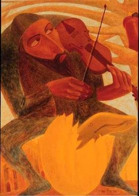 Israel Tsvaygenbaum; The Man And Mouse, 1997, Original Painting Oil, 30 x 40 inches. Artwork description: 241  Tsvaygenbaumi? 1/2s painting The Man and Mouse is about a violinist who plays about our life what might happen to us if we lose our values. In the tree, we see a Torah scroll with a mouse on it. The mouse symbolizes the tragedies that people have ...