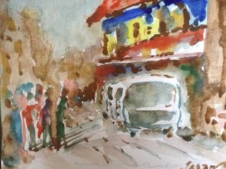 Issam Tewfik; Bus Stop, 2014, Original Watercolor, 9 x  inches. Artwork description: 241  Bus depot      ...