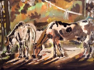 Issam Tewfik; Horses, 2014, Original Watercolor, 9 x  inches. Artwork description: 241   Horses feeding      ...