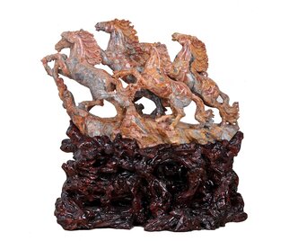 Joan Lee; 32 Inch Lace Agate Horses, 2012, Original Sculpture Stone, 32 x 1 inches. Artwork description: 241 32. 28 Natural Crazy Lace Agate Running Horses Carving , Hand- carved Crafts AQ46Size820x32x505mm 32. 28 x1. 26 x19. 88Weight 96500g+g 214. 44Lb+0LbMaterialCrazy Lace AgateIt is a piece of Running Horses artwork.  It s a beautiful home decoration and nice gift to friend, collectible and valuable, ...