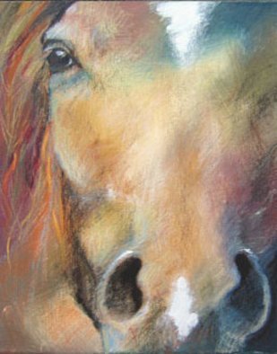 Iwona Jankowski; Wild Spirit , 2020, Original Giclee Reproduction, 24 x 30 inches. Artwork description: 241 Horse portrait from my Mottled Horses series.Limited Edition Archival inks print on stretched canvas.My Mottled Horses has been developed since 2003- 4.  Abstract, colorful background with semi realistic subject and shadow images in background.Horse art, animals, art, horse painting, quarter horse, Rodeo, equine art,...