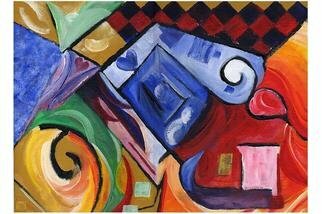 Jacqueline Weegels; Checkmate 1, 2006, Original Painting Acrylic, 12 x 16 inches. Artwork description: 241 The swirling, twirling lines juxtaposed with the straight shapes and bright colors is music to my eyes....
