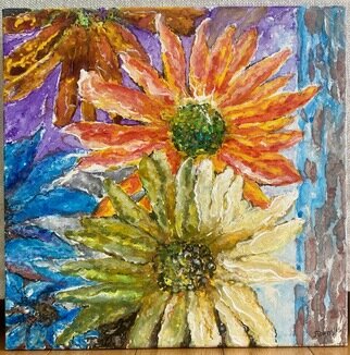 Jacqueline Weegels; Daisy Chain Original, 2020, Original Painting Acrylic, 12 x 12 inches. Artwork description: 241 Various gerbera daisies juxtaposed against the great outdoors...