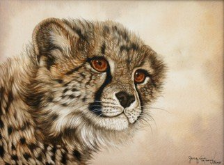 Jacquie Vaux; Cute Little Cheetah Cub, 2012, Original Painting Other, 11 x 8.5 inches. Artwork description: 241  Cute Cheetah Cub Painting by Jacquie Vaux. This Cheetah Cub was  one I got to photo at an animal park.These critters are very endangered in the wild.    ...
