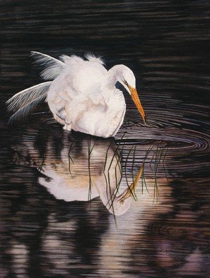 Jacquie Vaux; Twilight Interlude   A Sn..., 2013, Original Painting Other, 18 x 24 inches. Artwork description: 241  A Snowy Egret cruising on a pond at twilight. This is a very peaceful painting, I never grow tired of watching. ...