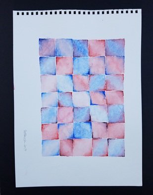 Jake Patrick; Blue Squares Red Sky, 2017, Original Watercolor, 9 x 12 inches. 
