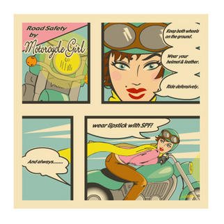 Janet Allinger; Motorcycle Girl, 2003, Original Comic, 12 x 12 inches. Artwork description: 241 One of my Cartoon collection pieces of femme fatal fun! Limited edition, signed of 250. Other sizes available plus 1 original acrylic painting, 36x36 available. ...