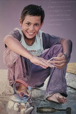 James Earley; A Conversation, 2020, Original Painting Oil, 60 x 90 cm. Artwork description: 241 I wanted to produce a painting that casts a light on the refugee crisis and the terrible suffering that the refugees have had to endure.  The portrait is of a Syrian Boy who is now living in a Turkish refugee camp but it could also be of ...