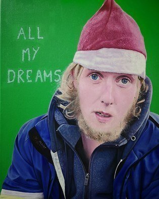 James Earley; Stolen Dreams, 2020, Original Painting Oil, 60 x 80 cm. Artwork description: 241 Jason lives on the streets of Bournemouth.  I met Jason at Christmas 2019.  He was tired and cold but kind and caring.  I spoke to him at length about his life and we spoke of his dreams for the future, dreams that were fading but still there....