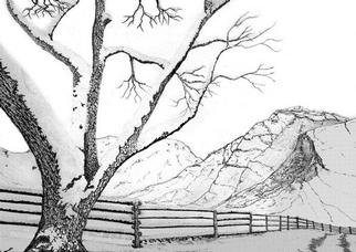 James Parker; Snow Oak, 2002, Original Mixed Media, 10 x 8 inches. Artwork description: 241 Oak in the snow with receding fence and mountain background...