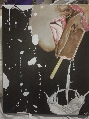 Janice Park; Chocolate Drip, 2019, Original Painting Acrylic, 16 x 20 inches. Artwork description: 241 Partial faces of women licking on a chocolate popsicle...