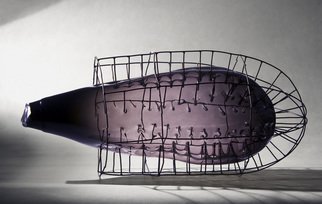 Jan Lambert Kruse; Acupuncoon, 2010, Original Glass Blown, 34 x 74 cm. Artwork description: 241  Glass blown into metal thread cage with pointed nails on the inside. ...