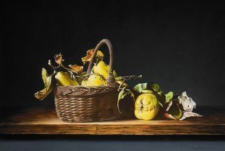 Jan Teunissen; Still Life Basket And Quinces, 2017, Original Painting Oil, 60 x 40 cm. Artwork description: 241 Basket quinces fruit Oilpainting on board...