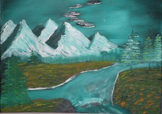 Joseph Antrobus; Mountain Scenery, 2019, Original Painting Oil, 24 x 18 inches. Artwork description: 241 Oil based painting of rushing river in mountain side forrest...