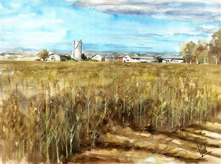 Jaroslaw Glod; Countryside, 2012, Original Watercolor, 40 x 30 cm. Artwork description: 241      landscape, watercolor, watercolour, countryside, field, corn   restaurant,        ...