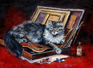 Jacinta Crowley_Long; Fifty Shades Of Grey, 2012, Original Painting Oil, 16 x 12 inches. Artwork description: 241  Cats, Grey Cat, Fifty Shades of Grey, Artists Palette  ...