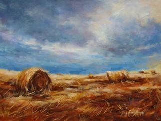 Jacinta Crowley_Long; Prince Of Bales, 2012, Original Painting Oil, 16 x 12 inches. Artwork description: 241  Hay Bales, Straw, Round Bale, Prince of Bales, Stormy skies, Irish Landscape   ...