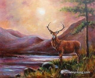 Jacinta Crowley_Long; Stag Night, 2012, Original Painting Oil, 24 x 20 inches. Artwork description: 241   Stag, Deer, Ireland, evening , Mountains  ...