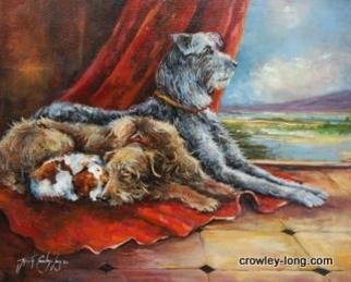 Jacinta Crowley_Long; The Babysitters, 2012, Original Painting Oil, 24 x 20 inches. Artwork description: 241  Irish Wolfhound, Scottish Deerhound, King Charles Spaniel ...