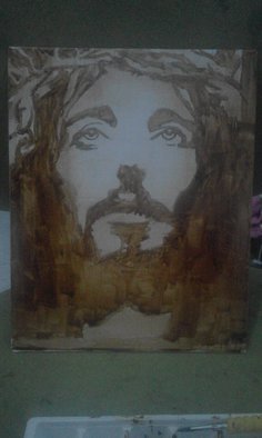 Iiryane Javier; Savior, 2016, Original Other, 8.7 x 10.7 inches. Artwork description: 241  Savior. Jesus in coffee. Canvas ...