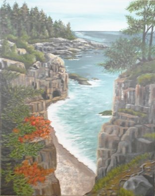 Janet Glatz; Ravens Nest Acadia, 2020, Original Painting Oil, 16 x 20 inches. Artwork description: 241 Raven s Nest is a popular spot on one of Acadia s favorite hiking trails. From there you can see the rocky beach below and even a water- carved cave. ...