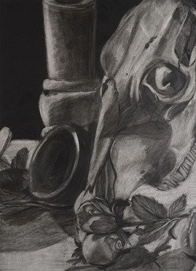 Jamie Boyatsis; Skull Still Life, 2013, Original Drawing Charcoal, 20 x 24 inches. 