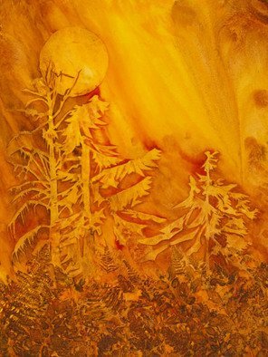 Jane Palmer; Autumn, 2008, Original Watercolor, 20 x 28 inches. Artwork description: 241 Pacific northwest evergreens turned golden by the sunset...