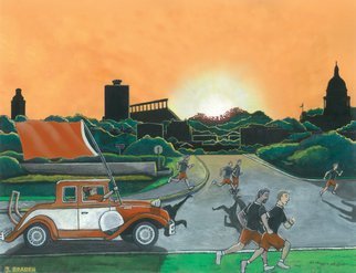 Jay Braden; Burnt Orange Sunrise, 2010, Original Painting Other, 13 x 10.5 inches. Artwork description: 241 Depiction of UT athletes training at dawn near the UT- Austin campus...