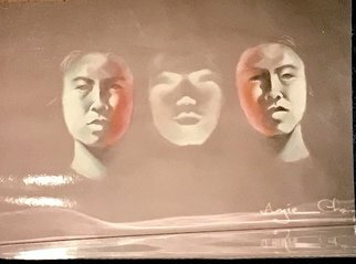 An-Chi Cheng; Untitled, 1994, Original Drawing Crayon, 120 x 60 cm. Artwork description: 241 An experimentation of mine  the use of light coming from different directions on oneaEURtms face helps create warmth, coldness and mysterious feelings. ...