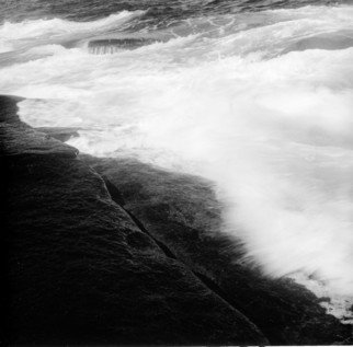 Judith Dernburg; Halibut Point Waves, 2012, Original Photography Black and White, 9 x 9 inches. Artwork description: 241  A photograph of the waves lapping at the rocks at Halibut Point MA ...