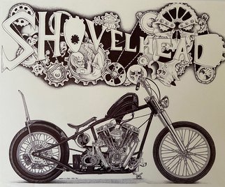 James Vickery; Harley Davidson Shovelhead, 2020, Original Drawing Pen, 17 x 14 inches. Artwork description: 241 Original pen drawing of a Harley Davidson Shovelhead done with ballpoint pen...