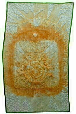 Jean Judd, 'Shadow Of The Past', 2015, original Textile, 25.7 x 42.7  x 0.3 inches. Artwork description: 2307  Shadow of the Past has required a longer than usual completion window.  This piece was begun in 2009 as my first experiment in using old iron that I scavenged from the woods around my studio.  I used a shroud from a tractors radiator and a brake wheel ...