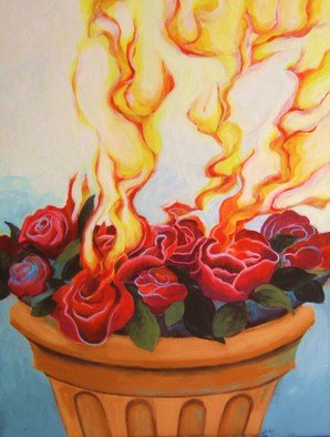 Jean Meyer; Garden Of Fire, 2011, Original Painting Acrylic, 50 x 60 cm. Artwork description: 241   red flowers becoming flames     ...