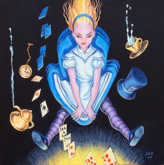 Jeffrey Dickinson; Down The Rabbit Hole, 2010, Original Painting Acrylic, 6 x 6 inches. Artwork description: 241  Small acrylic painting featuring Alice in Wonderland. ...